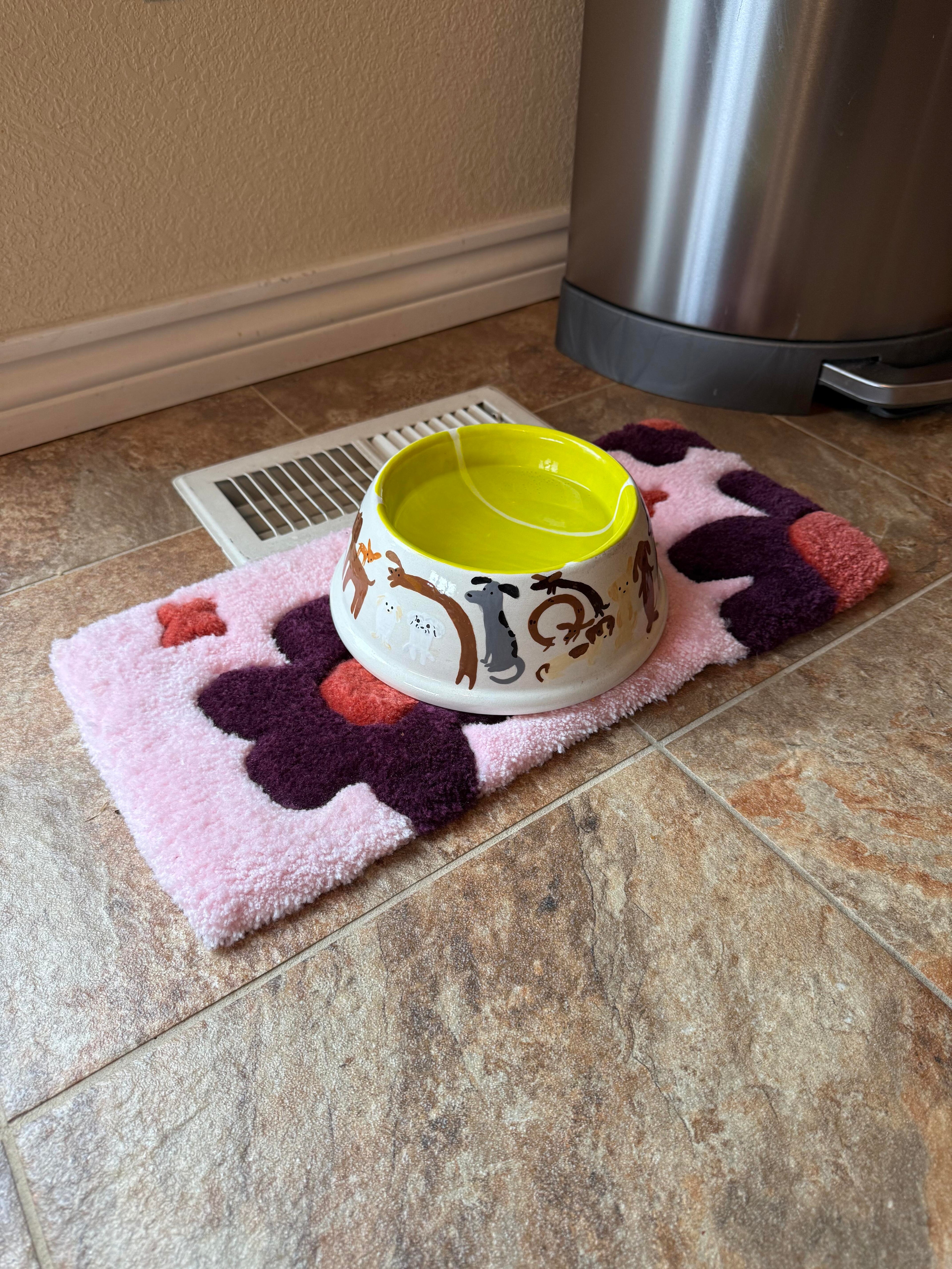 Floral pet bowl rug | 18 x 8 in | Indoor Decor | Customizable colors