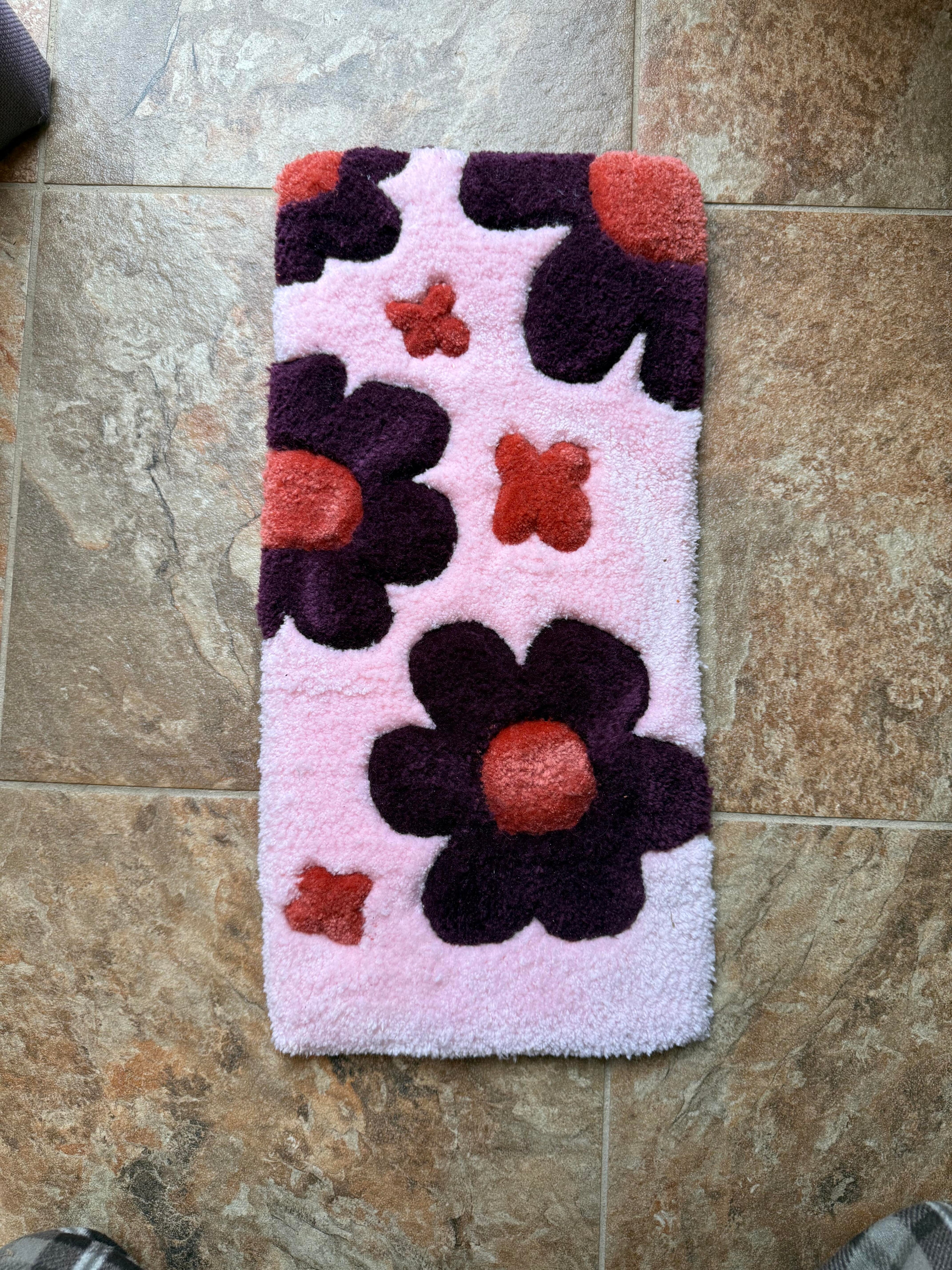 Floral pet bowl rug | 18 x 8 in | Indoor Decor | Customizable colors